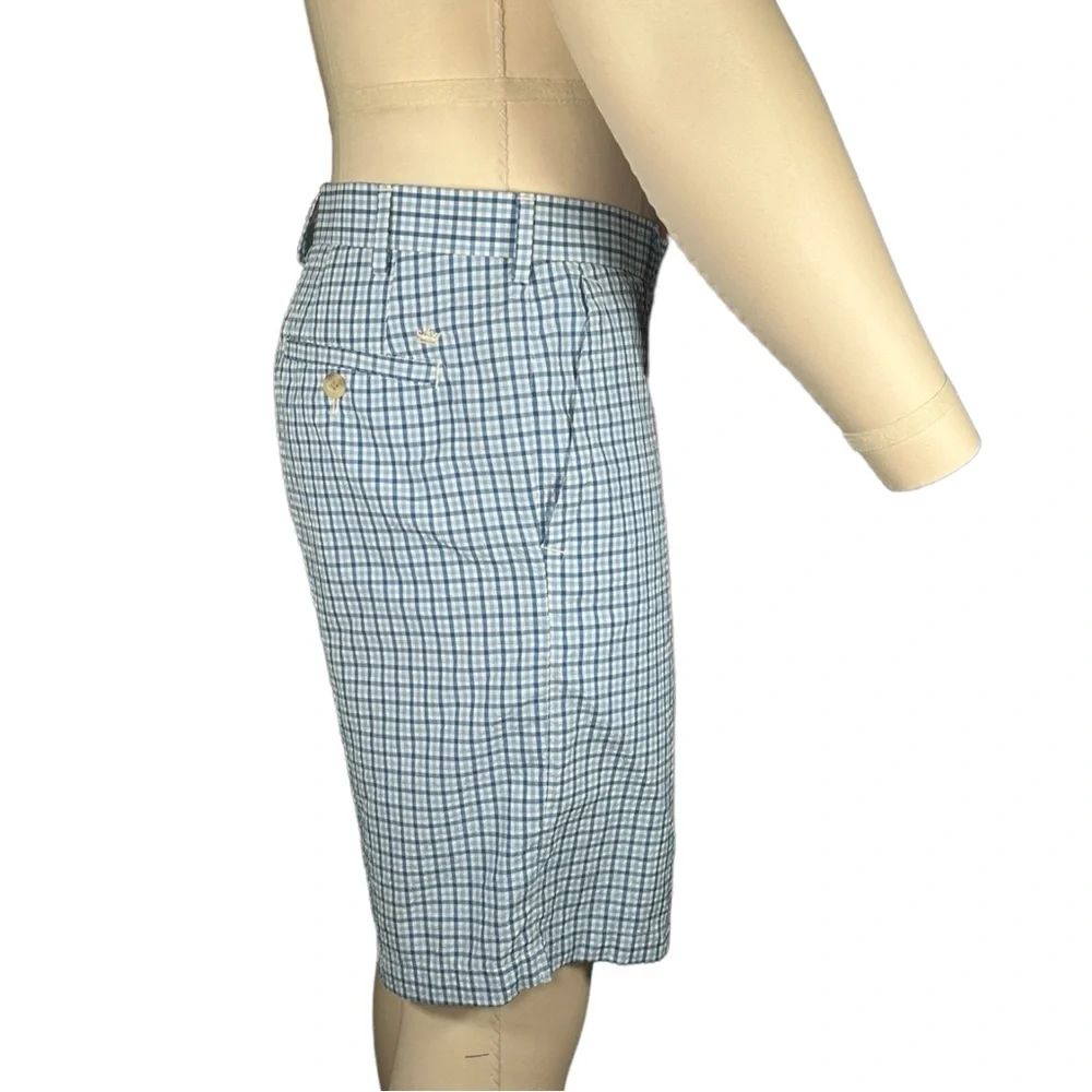 Peter Millar Crown Sport Lightweight Performance Seersucker Shorts Plaid Blue 34